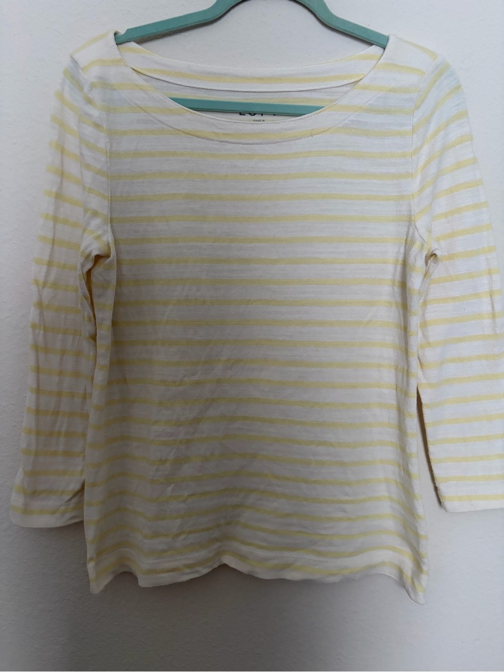 100% Cotton Women's Yellow Stripe Scoop Neck Long Sleeve Top
